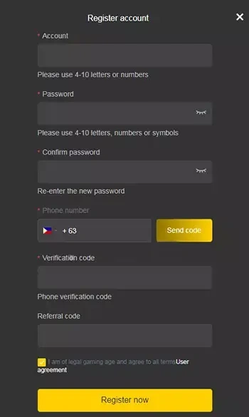 NUEBE GAMING registration form interface for new casino players